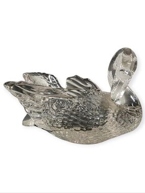Vintage Cambridge Glass Swan #1040 Crystal 3" - Original Silver Label